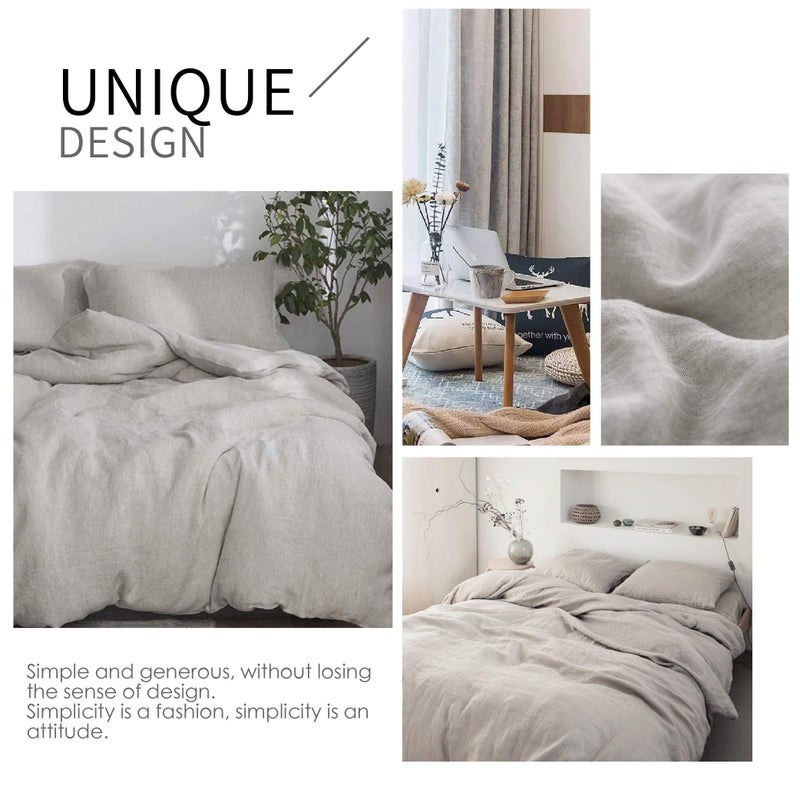 Simple&Opulence 100% Linen Duvet Cover Set 3pcs Basic Style Natural French Washed Flax Solid Color Soft Breathable Farmhouse Bedding with Button Closure - Linen, Full - Image 5